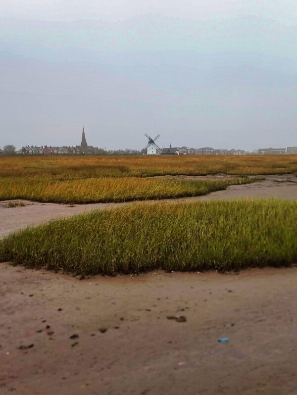 Lytham Windmill from the Beach on a foggy day